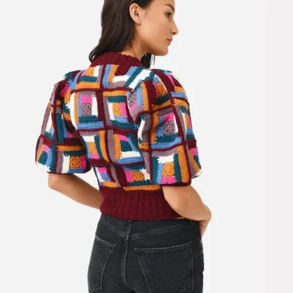 NWOT Sea New York Camryn Puff Sleeve Wool Colorful Sweater XXS $465 - Picture 5 of 10